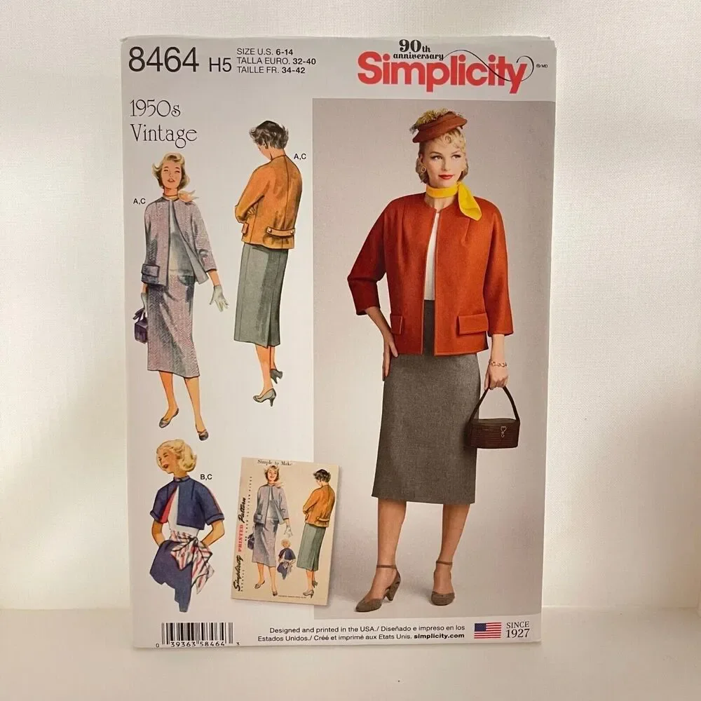 #8464 Simplicity Misses Vintage Skirt and Lined Jacket Sewing Pattern Size 6-14